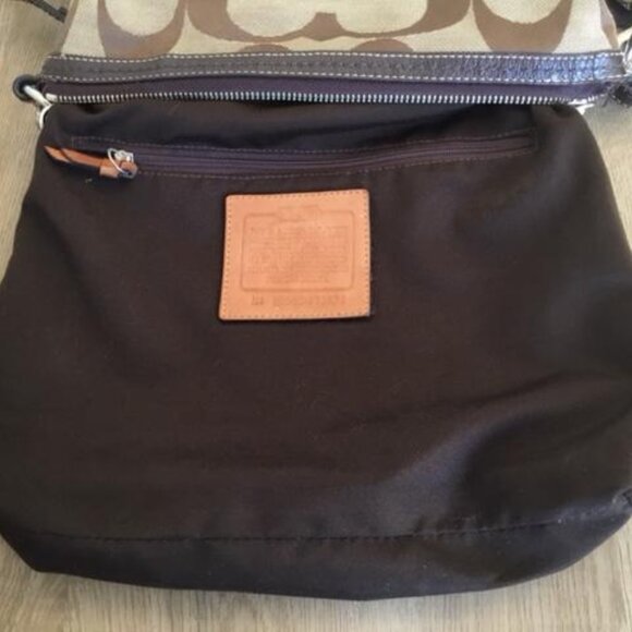 Coach Signature C - 2 Way Shoulder Bag Brown Canvas Leather Top Zip M0953-F13674 - Picture 9 of 11